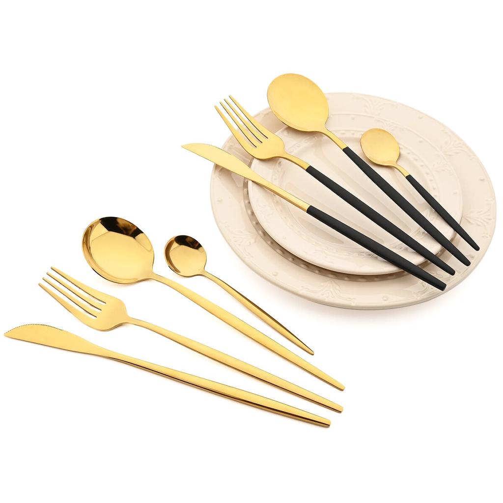 24Pcs Mint Gold Dinnerware Set Knife Fork Coffee Spoon Cutlery Western Stainless Steel Tableware Flatware Kiechen Silverware