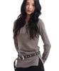 Loginaenloji Side Button Detailed Slim-Fit Long Sleeve Light Gray