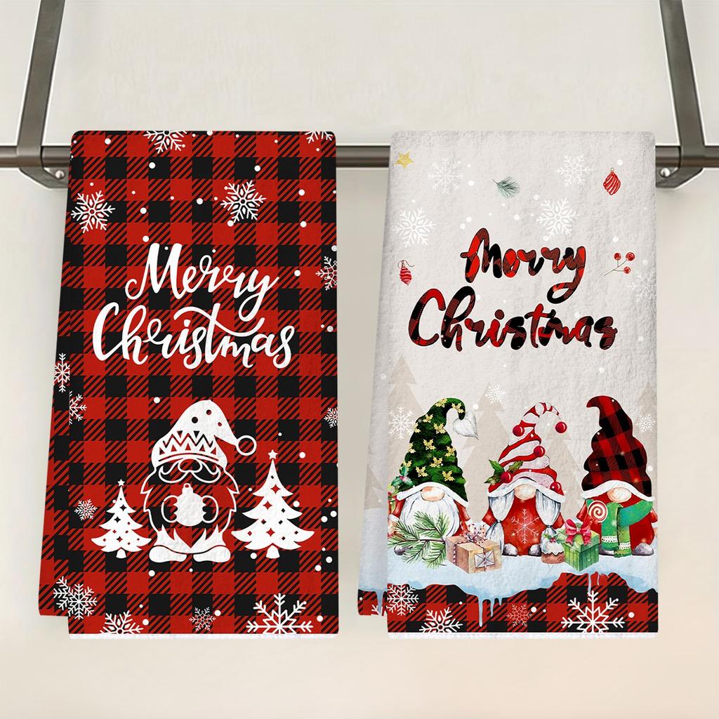 2 Pack Christmas Kitchen Towels Cute Gnome Pattern Absorbent Dish Cloths Festive Home Decor Gift