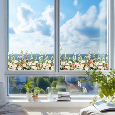 Window Sticker Rose Vine Design PVC Waterproof Wall Sticker No Glue Residue Versatile Decorative Window Cling Decal