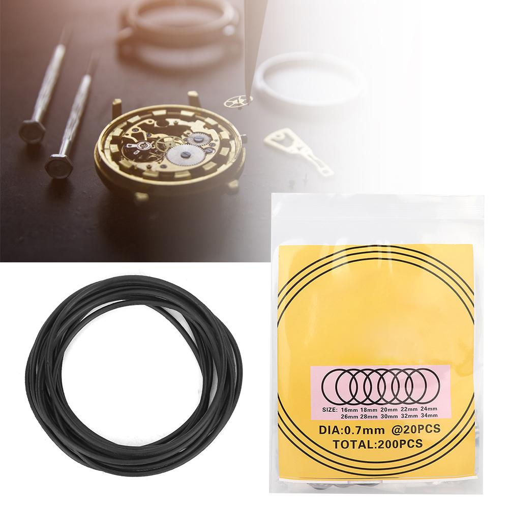 200pcs O Ring Waterproof Rubber Seal Watch Back Cover Seal Gaskets Repairing Tool(0.7mm )
