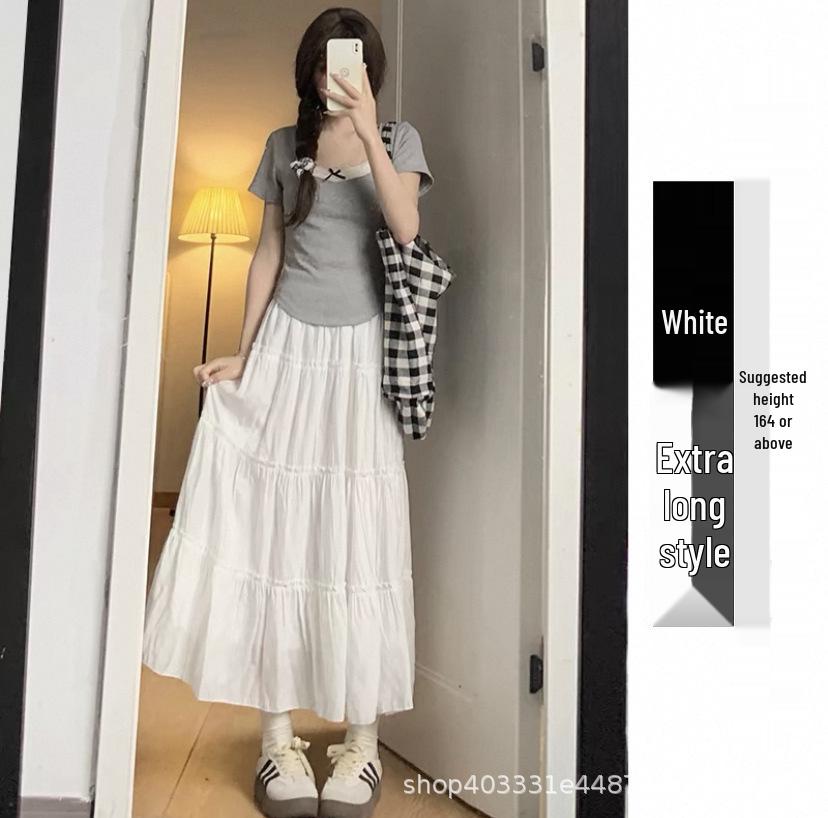 

2025 White High-Waist Layered Cake Skirt: Women s Slimming Mid-Length for Spring & Autumn XL 126-140