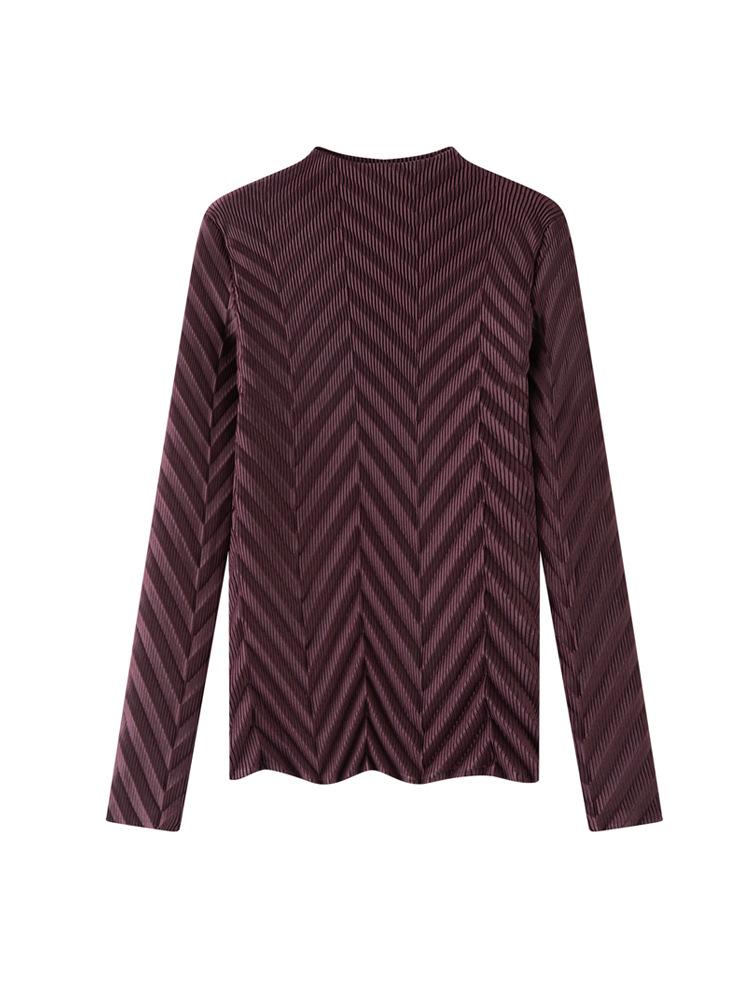 Miyake Women s Pleated Long Sleeve Round Neck Top - Versatile Spring Base Layer One Size фиолетовый