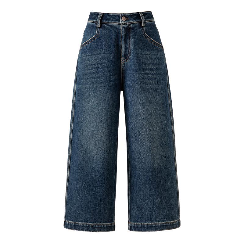 Yi Fei Women s Cropped Slimming Pants, Autumn/Winter 2025 Style, Plush Bent-leg Eight-point Loose Jeans. 30 синий