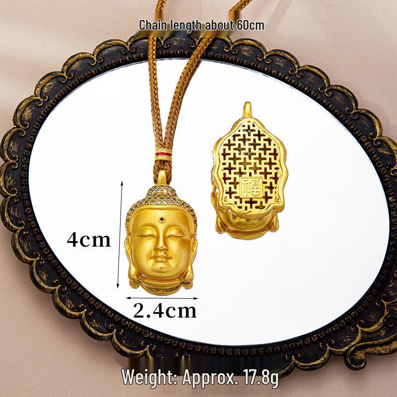 

Модное винтажное ожерелье с головой Будды в вьетнамском стиле и бриллиантовыми акцентами - Отделка песочным золотом, Высококачественное сохранение цвета