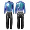 Kids Girls Shiny Metallic Dance Performance Costume Hip Hop Street Dance Dancewear Workout Tracksuit