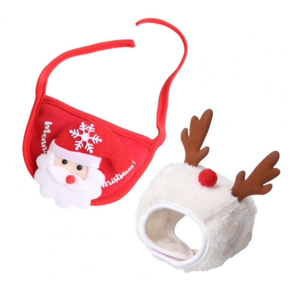 Cute Pet Christmas Attire Festive Pet Accessories Festive Christmas Pet Outfit Set with Tree Pom-pom Hat Bib for Small Dogs Cats