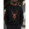 Men'S Fall Winter Fashion, Deer Graphic Print Pullover, Holiday Party Apparel, Casual Streetwear, Gift for Him, Comfortable Long Sleeve