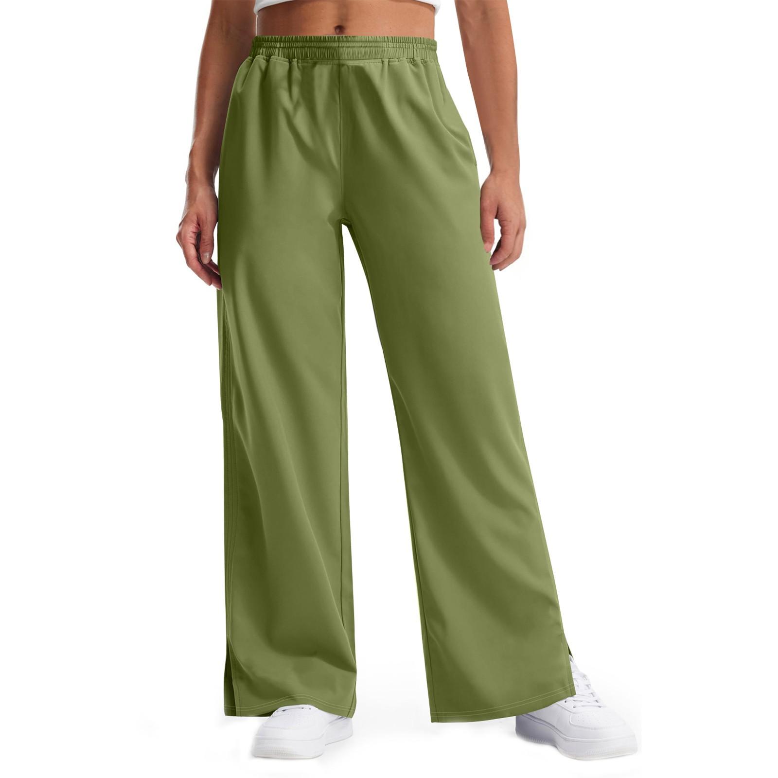 

Женские тонкие широкие брюки с высокой талией, повседневные рабочие брюки, повседневные струящиеся брюки с задними карманами L армия зеленый