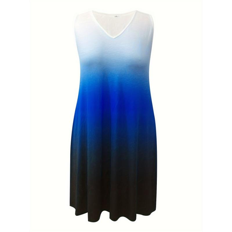 Vestito con Stampa a Gradiente Taglie Forti Vestito Canotta con Scollo a V per Vacanze Primavera & Estate Abbigliamento Taglie Forti Donna Vestito Senza Maniche