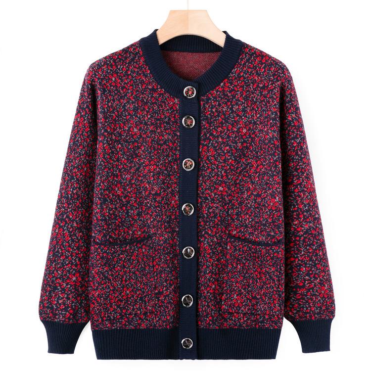 Middle-aged and Elderly Sweater Coat New Mother's Floral Sweater In Autumn and Winter Western Grandma's Autumn Cardigan Coat