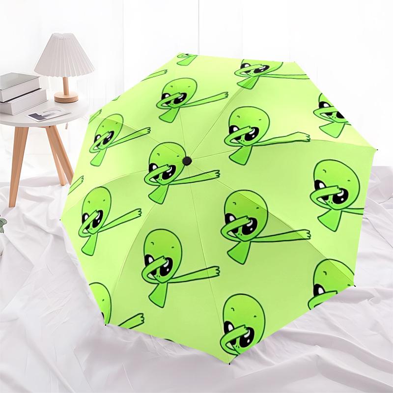 1pc Green Alien Pattern Automatic Umbrella Durable Iron Frame & Plastic Handle, Gift for Men & Women, Sturdy Construction yy250905164