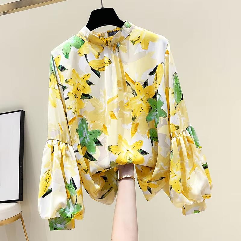 ZANZEA Women Casual Round Neck Lantern Long Sleeve Floral Print Blouses