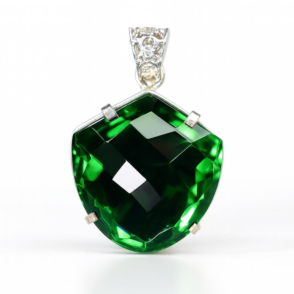 Green Sapphire Pendant Quality 80.60 Ct Lab Grown 925 Silver Fancy September Birthday Birthstone
