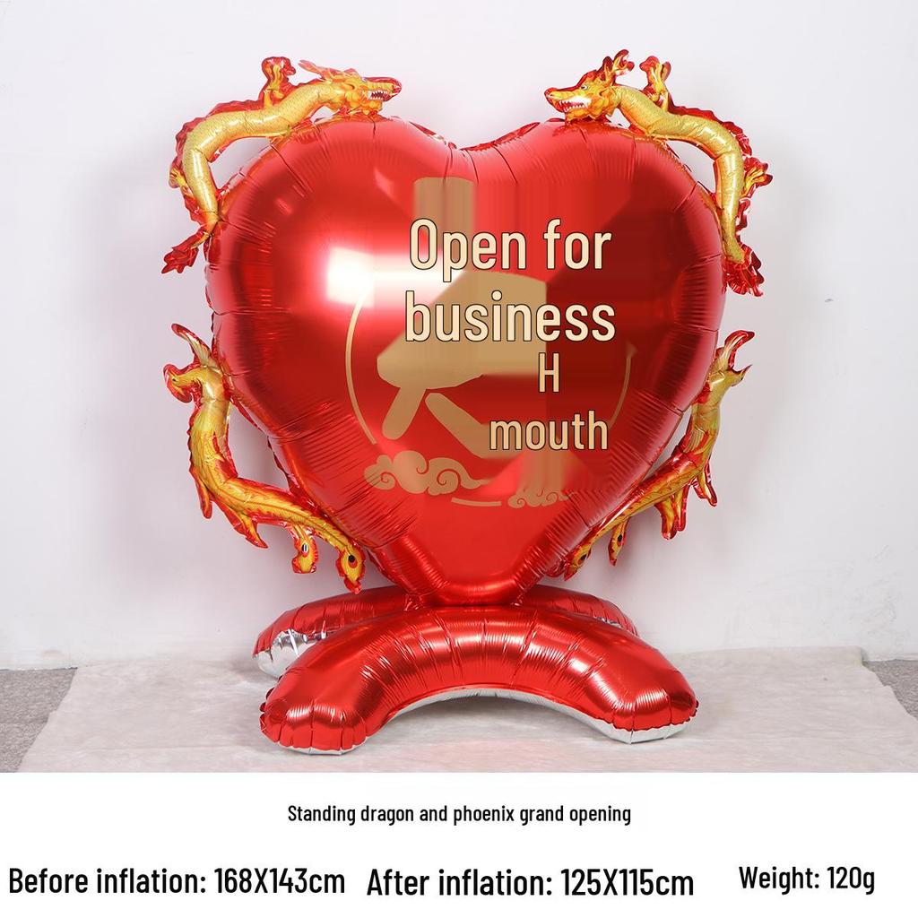 Extra Large Heart Balloon with Auspicious Dragon and Phoenix Foil Design for Housewarming Celebrations