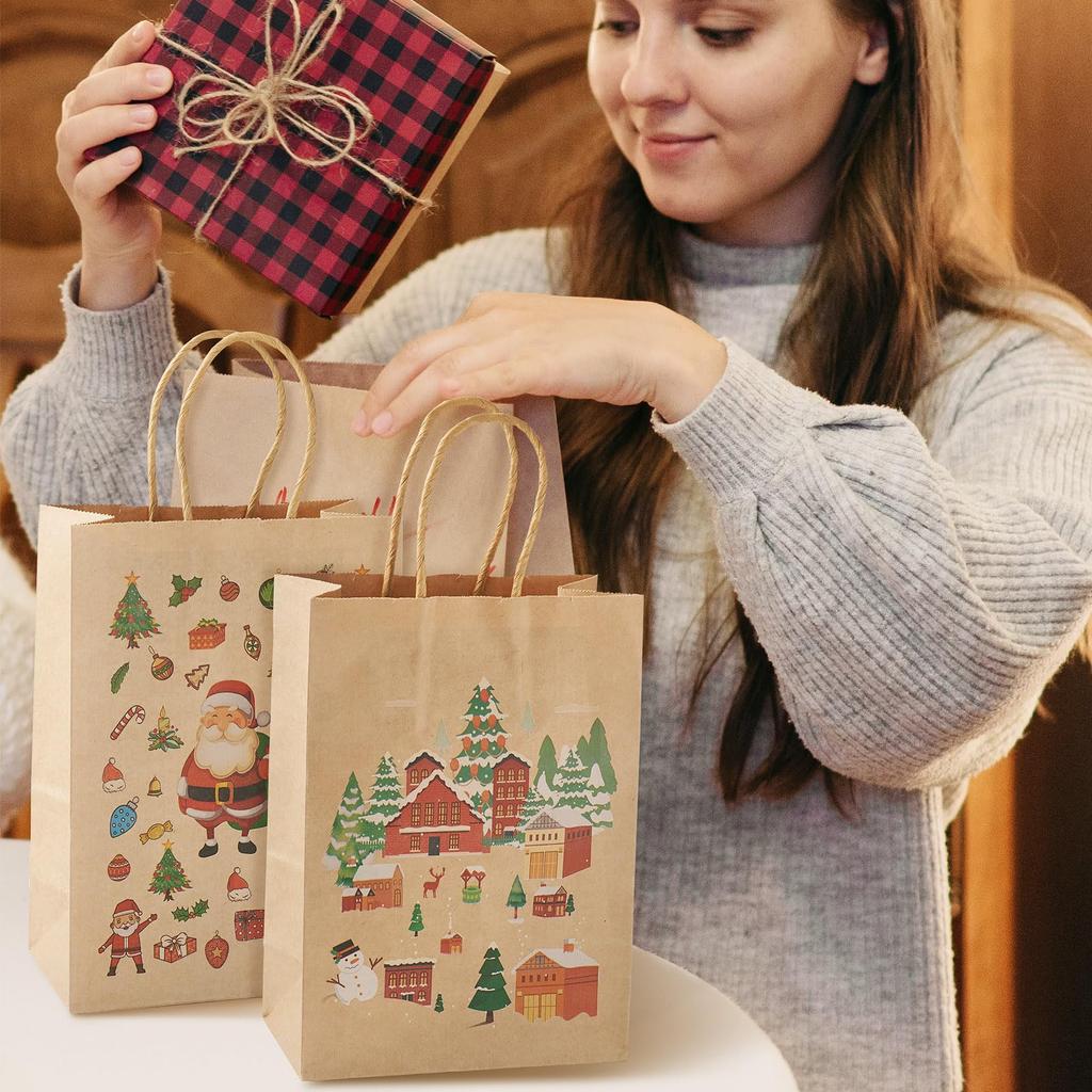 Christmas Santa Claus Snowflake Kraft Paper Handbag Marry Christmas Party Decor For Home