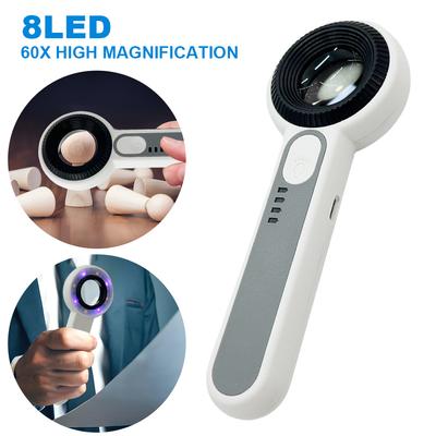 60X Illuminated Magnifying Glass Rechargeable Lightweight Luminous Magnifier 2 Lighting Mode Lighting Book Magnifier for Elderly