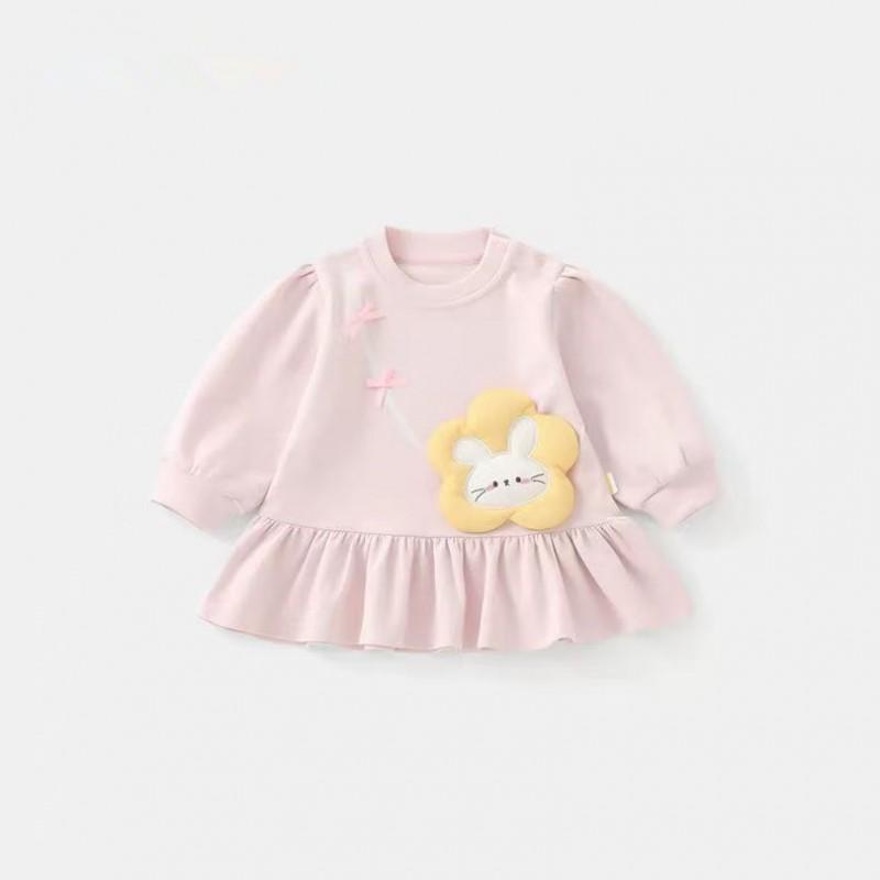 Girls Cartoon Print Long Sleeve Cotton Hoodie Dress Kids Outfit Toddler Fashionable Mid-Length Top