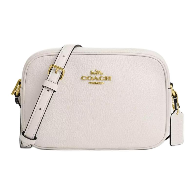 

COACH Jamie 22 Adjustable Shoulder Strap with Zip Closure Refined Pebbled Leather Crossbody Bag Small Women s Gold and Chalk White золотий
