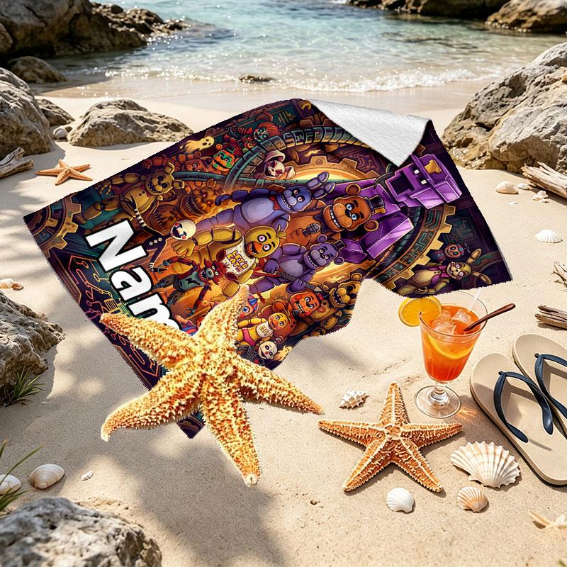 Personalisierter Strandtuch mit individuellem Namen für Five Nights at Freddy's, für Reise Camping Strandparty Heimdekoration, Geburtstagsgeschenk für Familie & Freunde