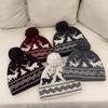 Red Deer Fur Ball Knitted Woolen Hat for Women New Autumn and Winter Face Showing Small Warm and Cold Proof Ear Protection Hat