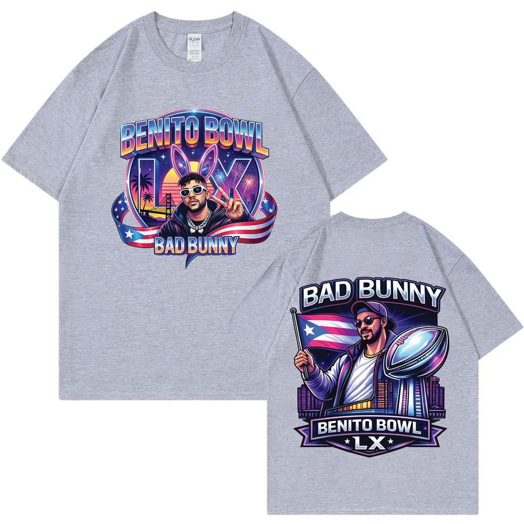 Rapper Bad Bunny Doppelseitiges Grafik-T-Shirt Herren Damen Mode Y2k Übergroßes T-Shirt Sommer Lässig Baumwolle Kurzarm-T-Shirts