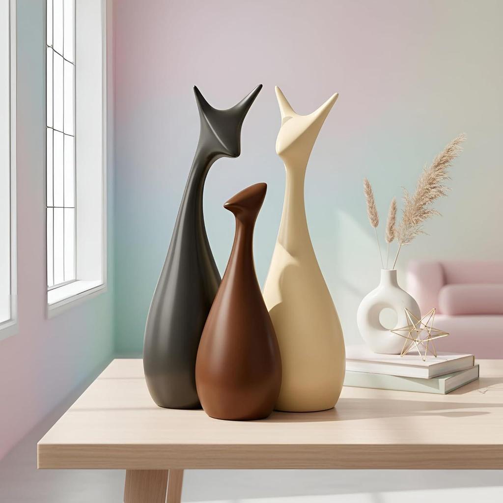 Home Decor Lucky Deer Family Matte Finish Ceramic Figures - (Set of 3, Matte Brown)