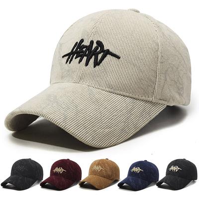 Embroidered Letter Baseball Cap Women Winter Cap Men Corduroy Sun Hat