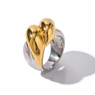 Youthway Nuevo Anillo de Acero Inoxidable Color Oro Bloque de Color Hilo Fundido Alta Calidad A Prueba de Óxido Color Oro Joyería para Dedos