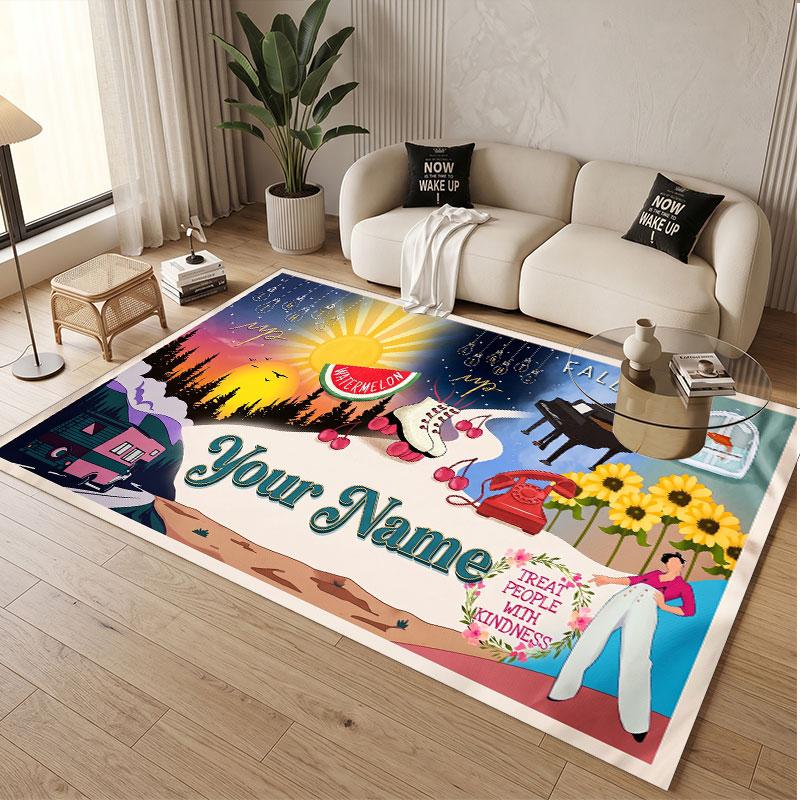 Custom Name Crystal Velvet Rug,Harry Styles Comfortable Anti Slip Floor Mat For Room Decoration
