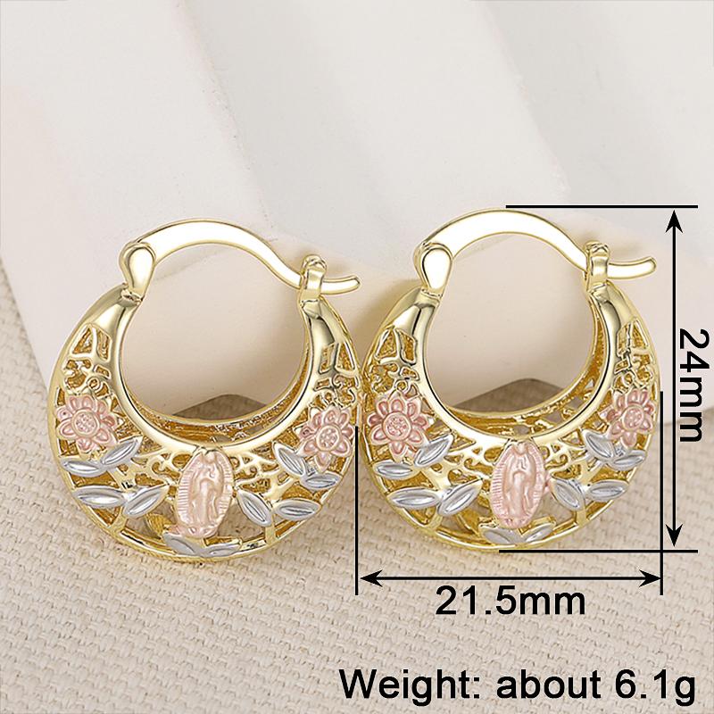 Huitan Trendy Flower Hollow Out Design Metal Hoop Earrings For Women Wedding Party Engagement Daily Luxury Accessories Gift
