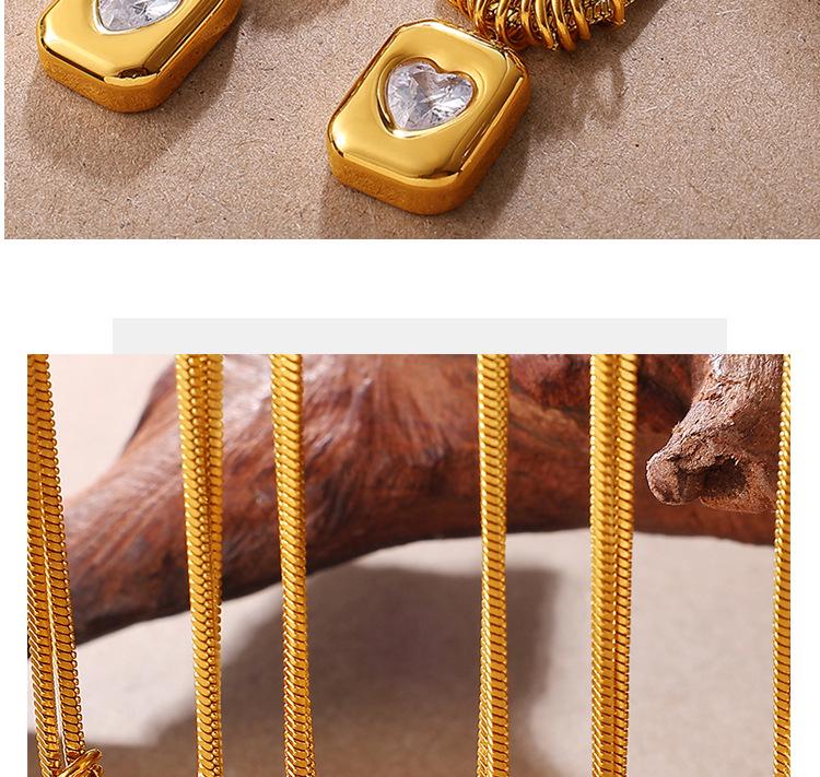 Rhinestone Peach Heart Snake Bone Chain Necklace: Women's Double-Layer Stainless Steel Jewelry with High-End Luxury Design