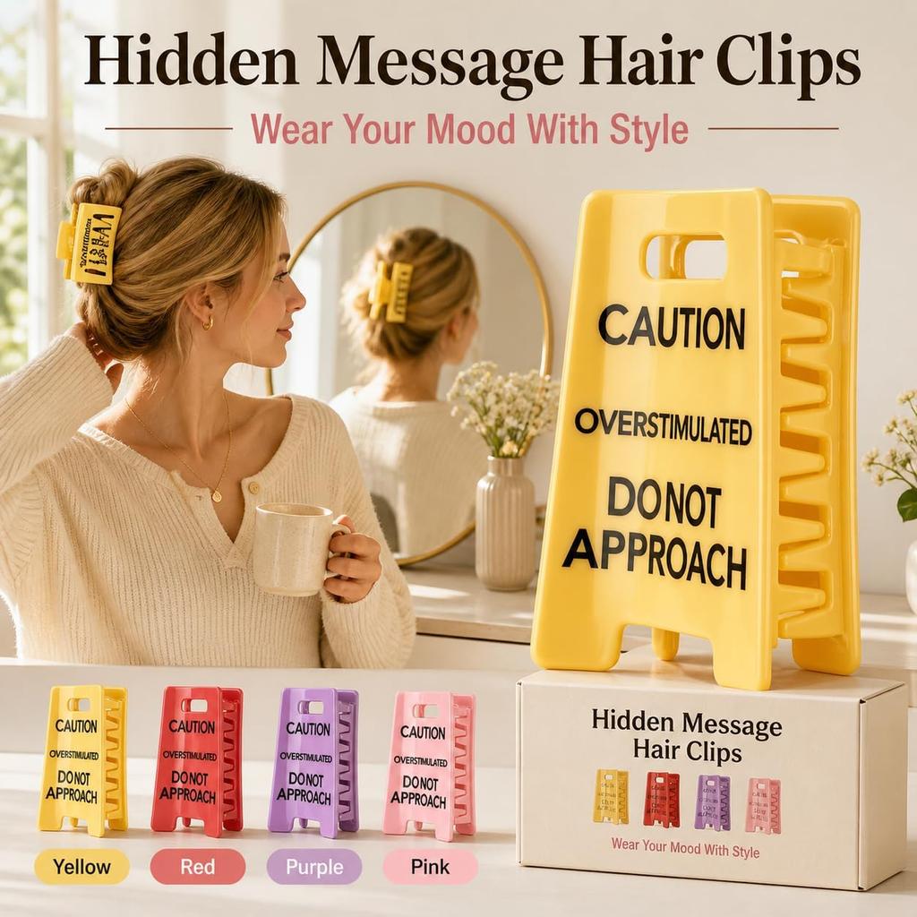 Caution Over Simulated Hair Clip Funny Warning Sign Hair Claw Clip Purple