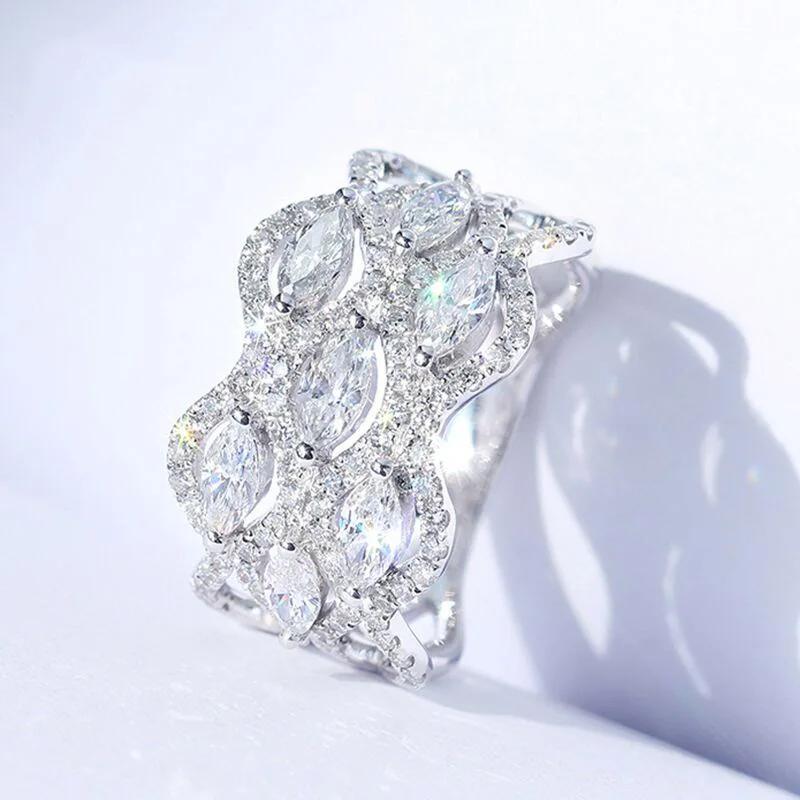 

Luxury Ring Micro-Set Zircon For Women s 925 Silver Plated New Temperament Geometric Ring Wedding Party Jewelry Gift 9 белый
