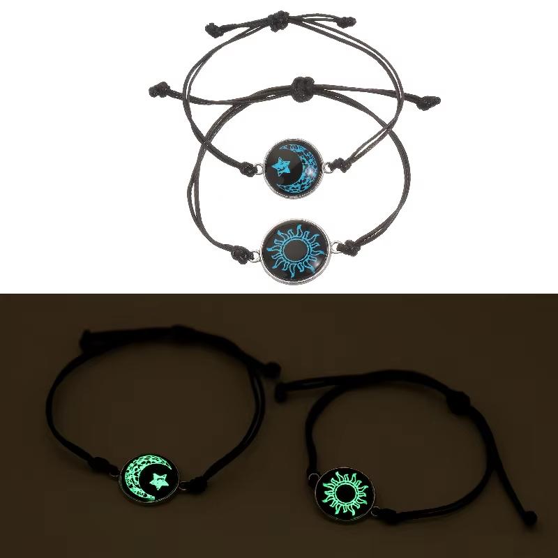 

2 PCS/Set Stainless Steel Couples Bracelet For Women Lover Luminous Sun Moon Rope Charm Friendship Girlfriend Party Jewelry Gift