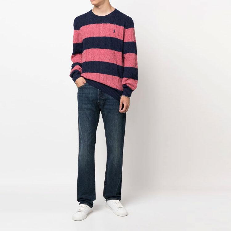 Polo Ralph Lauren FW22 Striped Logo Embroidered Crew Neck Long Sleeve Cashmere Sweater Men Sweater Multicolor 710876870-003