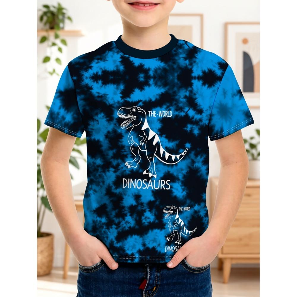 

Boys outdoor casual sports round neck short-sleeved T-shirt, tie-dye dinosaur pattern printed T-shirt 100