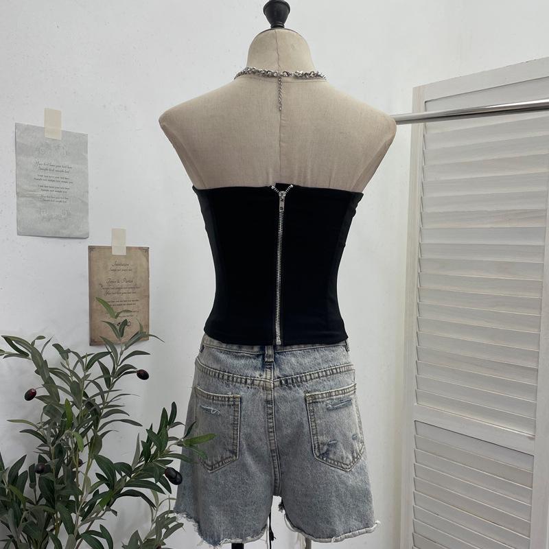 Spicy Girl Strapless Waist-Cinching Crop Top with Anti-Slip Design and Cutout Details (Style 2829)