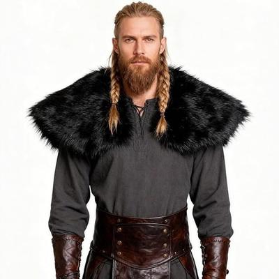 Viking Medieval Faux Fur Shawl Halloween Cosplay Costume Adult