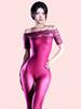 Mode Damen Spitzen Off-Shoulder Body 5D Öl Glänzend Glänzender Jumpsuit Yoga Formende Strumpfhose Patchwork Elastische Leggings Dienstmädchen Leotard