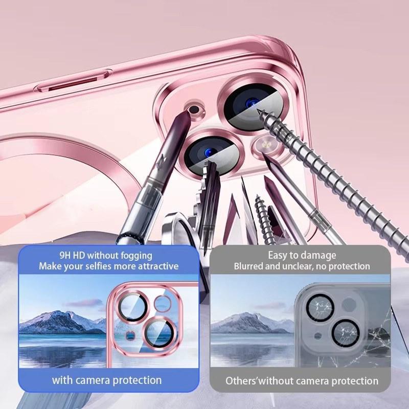 Luxusní pokovovací silikonový TPU průhledný kryt pro iPhone 16 15 14 13 12 11 Pro Max Plus Magsafe Magnetic Lens Film Protect Cover