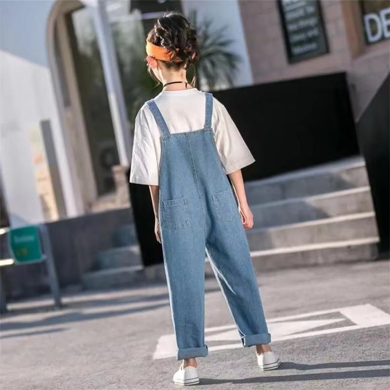 Spring Autumn Fashionable Kids Denim Overalls Modern Styles High Waisted Pants Jean Children Loose Casual Denim Overalls