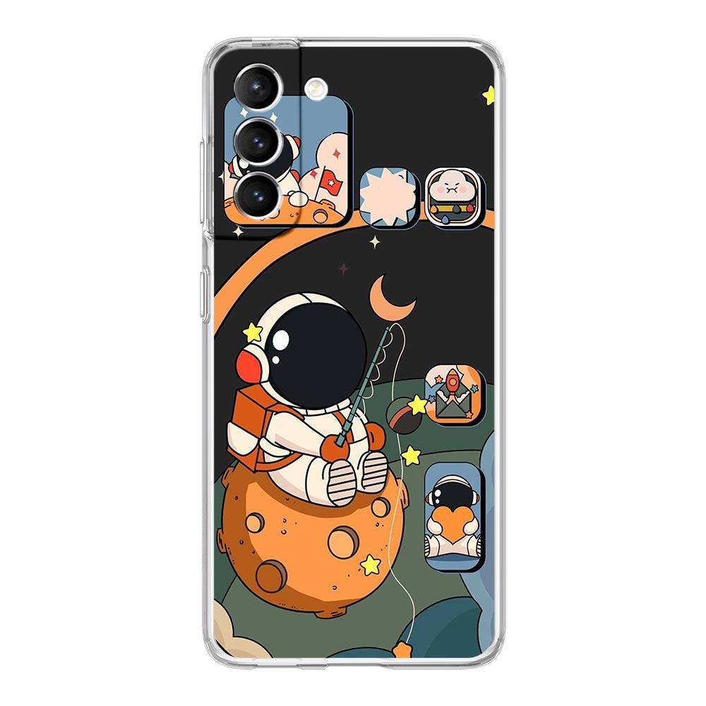 Cute Cartoon Astronaut Phone Case For Samsung Galaxy S22 S21 S20 FE Ultra 5G S10 S10E S9 S8 Plus Note 10 20 Clear Silicone Cover