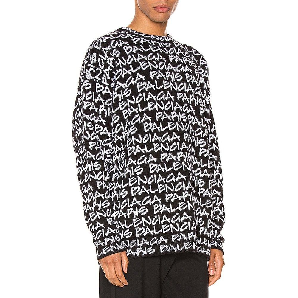 Balenciaga All Over Balenciaga Paris Intarsia Jumper 'Black White' Men's 599826T31701070