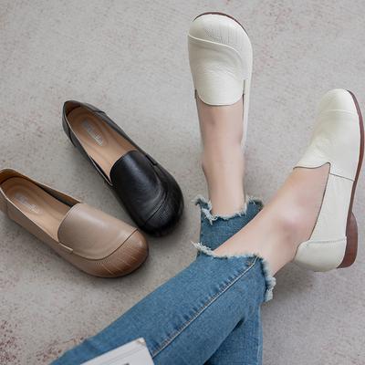 Weichsohlige Rutschfeste Schuhe für Damen, Flachsohlige Bequeme Lederschuhe für Mittelalte und Ältere Menschen, Freizeit Schuhe für Frühling und Herbst