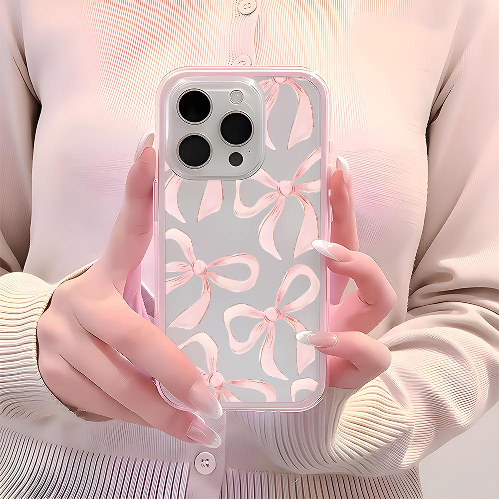 Eleganckie Różowe Wzory Kokardek Etui 2w1 Przezroczyste Dla Samsung Galaxy S26 Ultra S25 S23 FE S24 S22 Plus A57 A37 A55 A54 A36 A35 A16 Pokrowiec