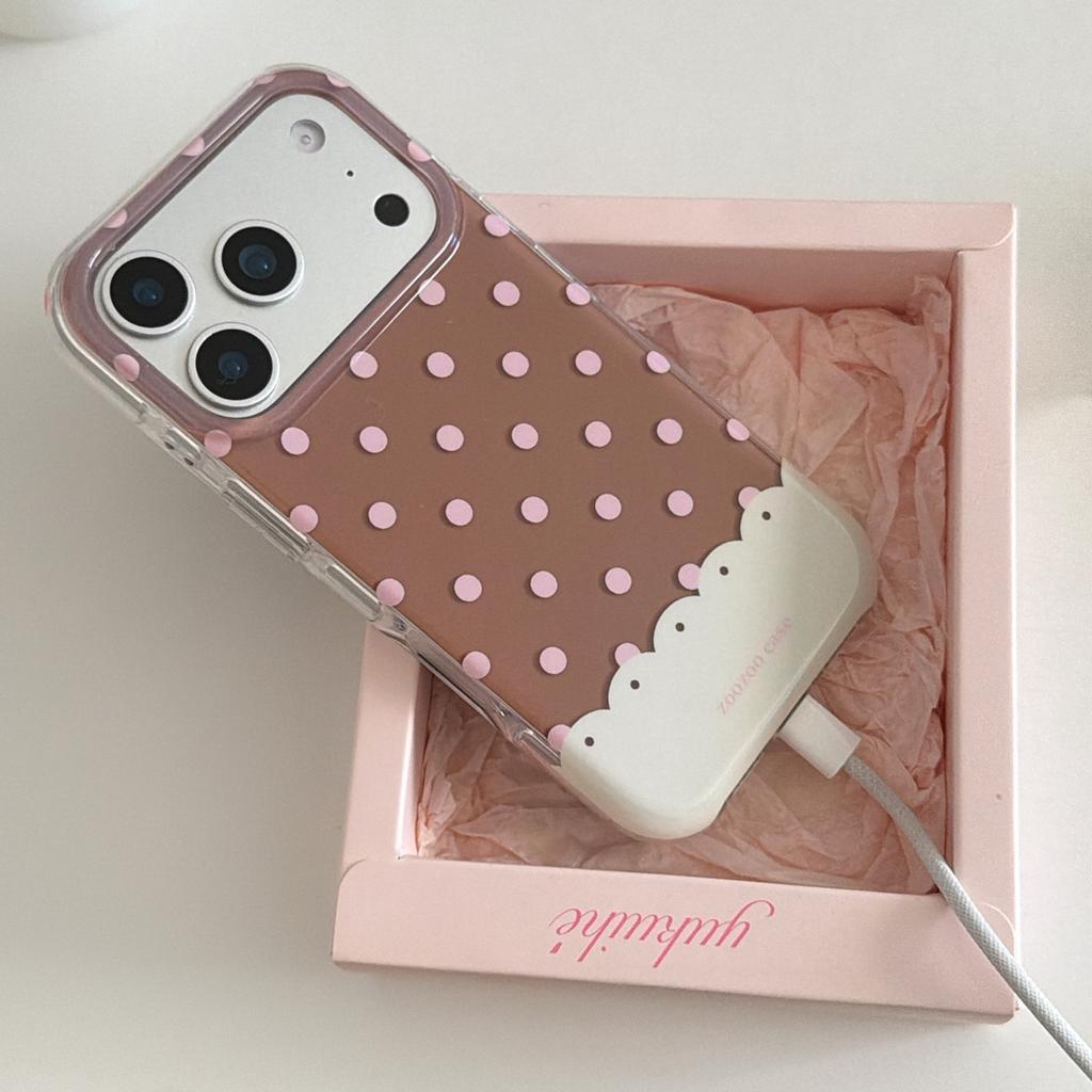 

Чехол-бампер для iPhone 17 16 15 14 Pro Max Air, защитный, противоударный, в корейском стиле, с рисунком в виде розово-коричневых волнистых точек TPU&iPhone17 Pro