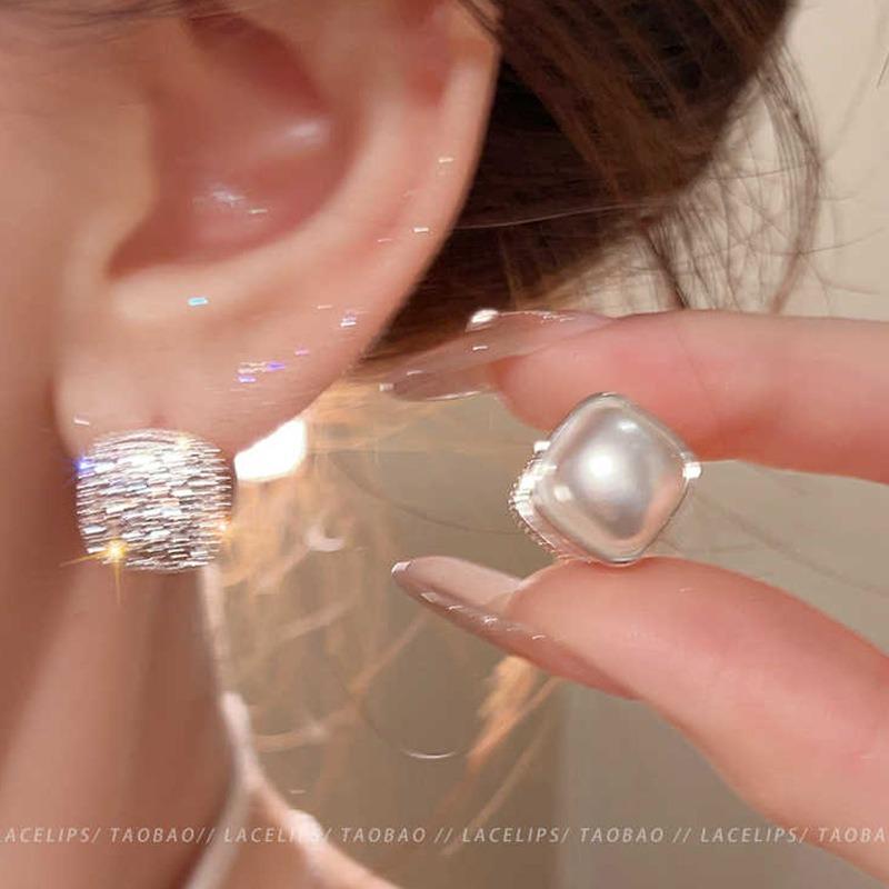 S925 silver needle zircon pearl earrings women's light luxury niche high-end butterfly stud earrings versatile temperament earrings