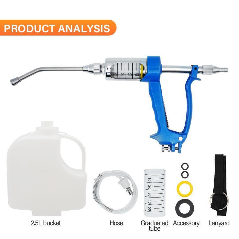 5ml 10ml 20ml 30ml 50ml Veterinary Metal Continuous Feeding Gun for Cattle Sheep Medicine Pot Drenching Gun with Bottle