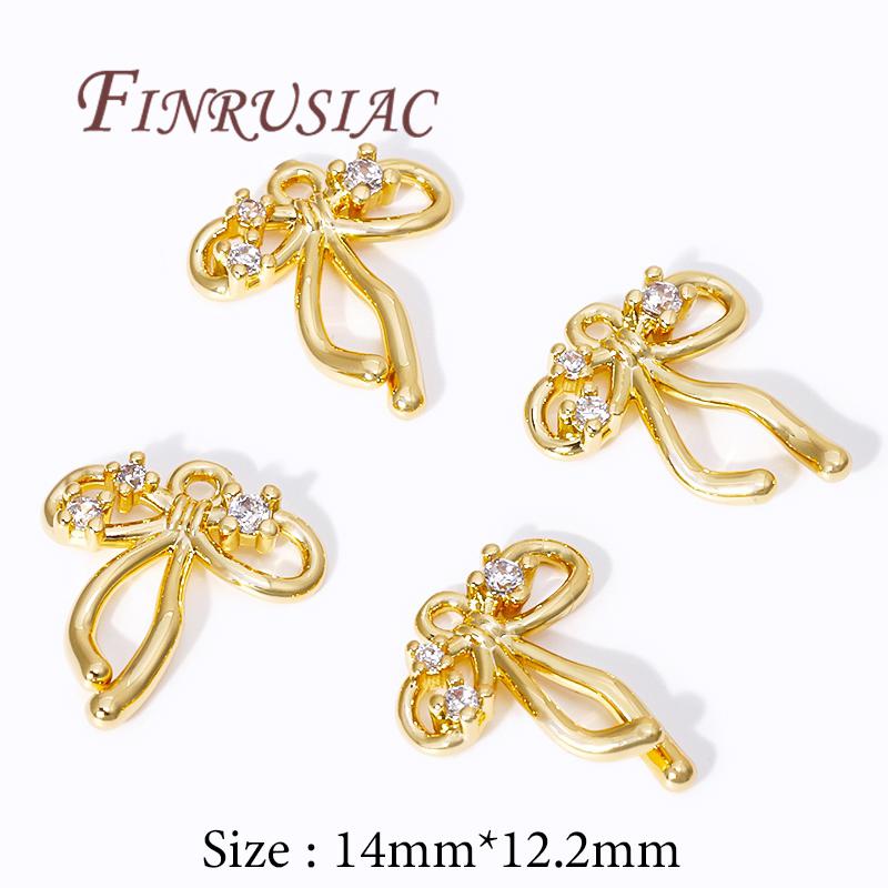 18K Gold Plated Brass with Zircon Bow Pendants For Jewelry,Trendy Charms For Earrings Accessories,DIY Jewelry Making Supplies